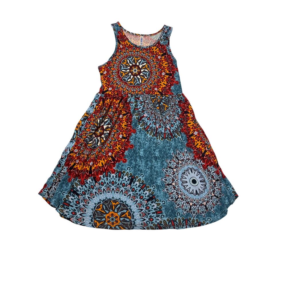 Himone Blue Red Orange Yellow Bohemian Mandala Sleeveless Sundress Size S EUC